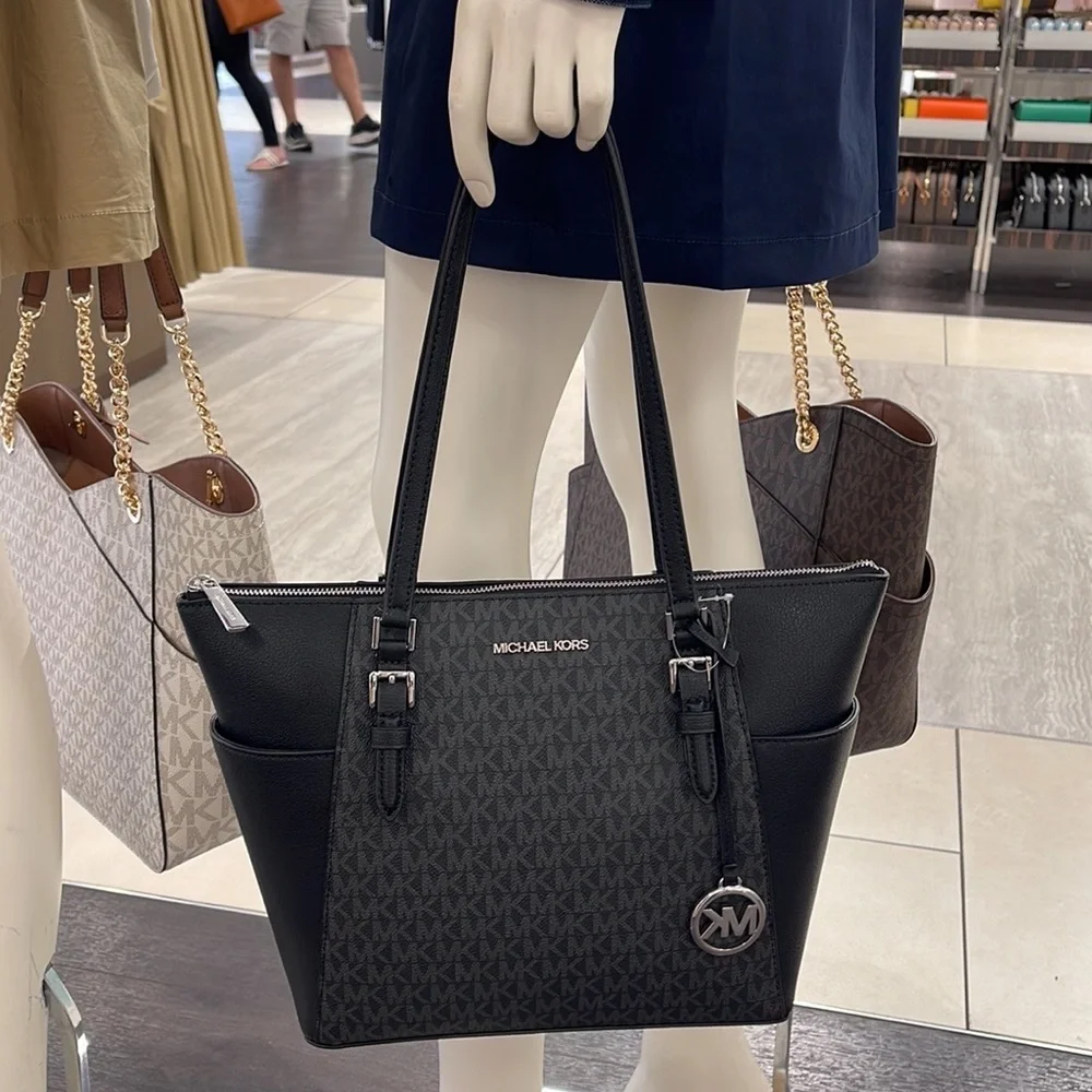MICHAEL KORS CHARLOTTE LARGE TOP ZIP TOTE BLACK - Picture 11 of 16